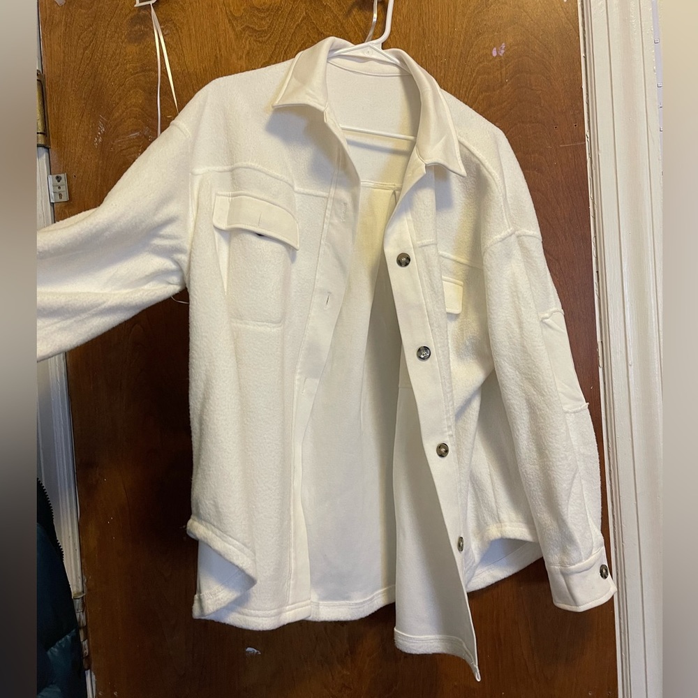 NWOT White Fleece Button Up Jacket